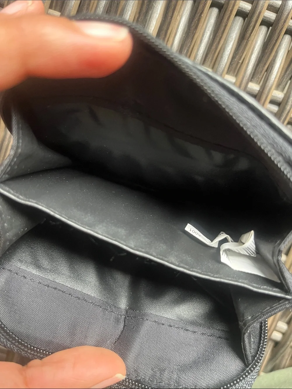 Men's Black Leather Zip Card Holder with Metal Accent